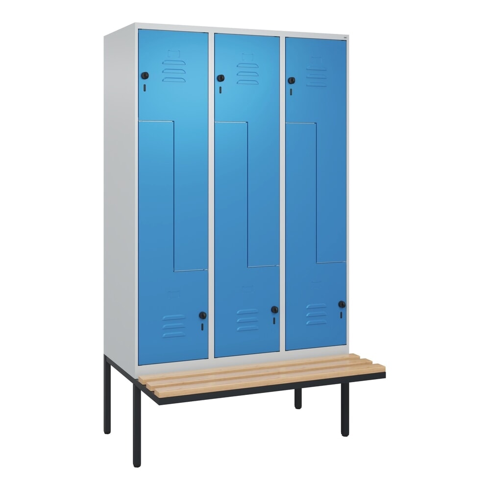 C+P Z-Spind Classic PLUS, 6 Abteile, HxBxT 2.120 x 1.200 x 815 mm, für Vorhängeschloss, auskragende Bank aus Buche, lichtgrau, lichtblau N° de l'image du produit 9 : C+P Z-Spind Classic PLUS, 6 Abteile, HxBxT 2.120 x 1.200 x 815 mm, für Vorhängeschloss, auskragende Bank aus Buche, lichtgrau, lichtblau