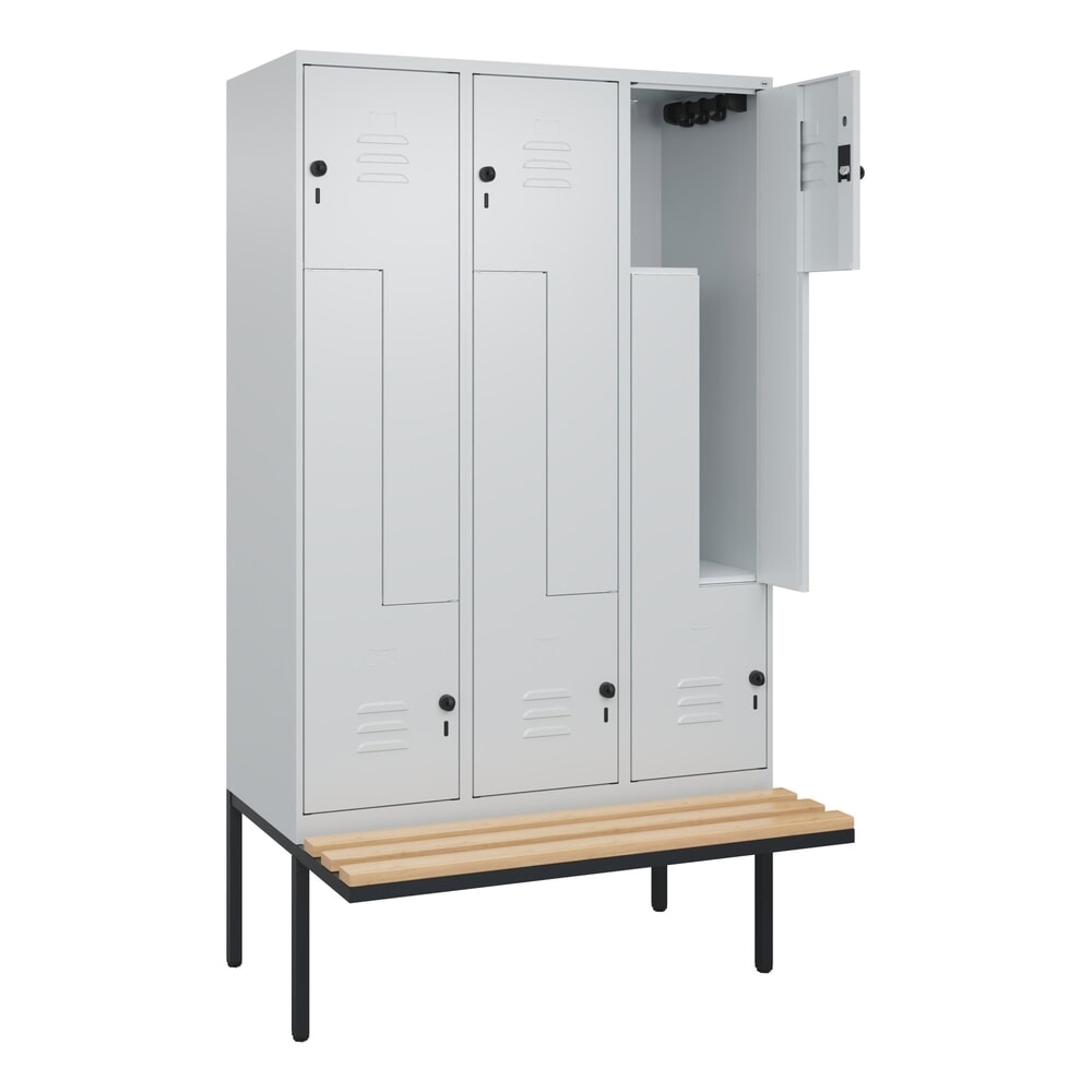 C+P Z-Spind Classic PLUS, 6 Abteile, HxBxT 2.120 x 1.200 x 815 mm, für Vorhängeschloss, auskragende Bank aus Buche, lichtgrau, lichtgrau Illustration du produit: C+P Z-Spind Classic PLUS, 6 Abteile, HxBxT 2.120 x 1.200 x 815 mm, für Vorhängeschloss, auskragende Bank aus Buche, lichtgrau, lichtgrau