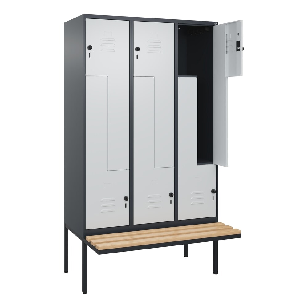C+P Z-Spind Classic PLUS, 6 Abteile, HxBxT 2.120 x 1.200 x 815 mm, für Vorhängeschloss, auskragende Bank aus Buche, anthrazitgrau, lichtgrau Illustration du produit: C+P Z-Spind Classic PLUS, 6 Abteile, HxBxT 2.120 x 1.200 x 815 mm, für Vorhängeschloss, auskragende Bank aus Buche, anthrazitgrau, lichtgrau
