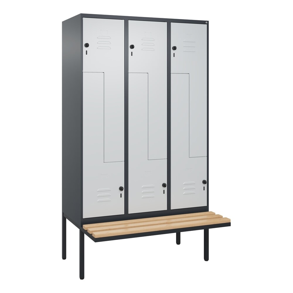 C+P Z-Spind Classic PLUS, 6 Abteile, HxBxT 2.120 x 1.200 x 815 mm, für Vorhängeschloss, auskragende Bank aus Buche, anthrazitgrau, lichtgrau N° de l'image du produit 9 : C+P Z-Spind Classic PLUS, 6 Abteile, HxBxT 2.120 x 1.200 x 815 mm, für Vorhängeschloss, auskragende Bank aus Buche, anthrazitgrau, lichtgrau