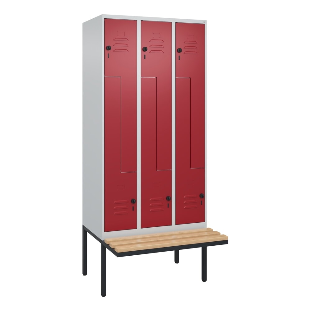 C+P Z-Spind Classic PLUS, 6 Abteile, HxBxT 2.120 x 900 x 815 mm, für Vorhängeschloss, auskragende Bank aus Buche, lichtgrau, rubinrot N° de l'image du produit 8 : C+P Z-Spind Classic PLUS, 6 Abteile, HxBxT 2.120 x 900 x 815 mm, für Vorhängeschloss, auskragende Bank aus Buche, lichtgrau, rubinrot