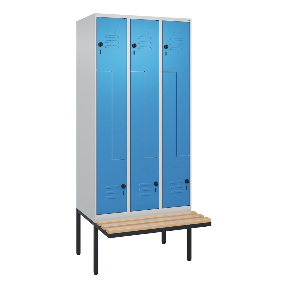 C+P Z-Spind Classic PLUS, 6 Abteile, HxBxT 2.120 x 900 x 815 mm, für Vorhängeschloss, auskragende Bank aus Buche, lichtgrau, lichtblau N° de l'image du produit 9 : C+P Z-Spind Classic PLUS, 6 Abteile, HxBxT 2.120 x 900 x 815 mm, für Vorhängeschloss, auskragende Bank aus Buche, lichtgrau, lichtblau