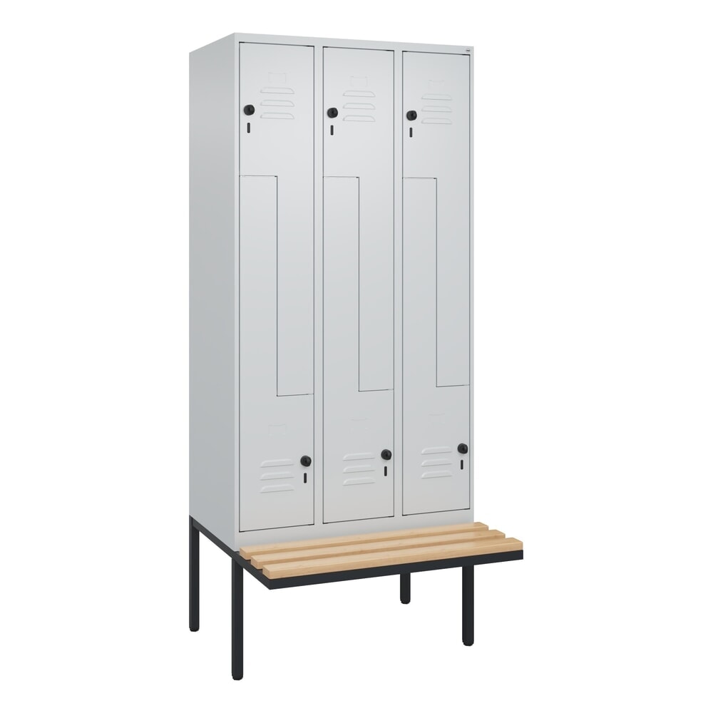 C+P Z-Spind Classic PLUS, 6 Abteile, HxBxT 2.120 x 900 x 815 mm, für Vorhängeschloss, auskragende Bank aus Buche, lichtgrau, lichtgrau N° de l'image du produit 9 : C+P Z-Spind Classic PLUS, 6 Abteile, HxBxT 2.120 x 900 x 815 mm, für Vorhängeschloss, auskragende Bank aus Buche, lichtgrau, lichtgrau