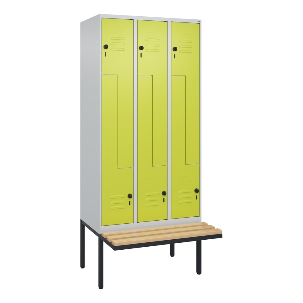 C+P Z-Spind Classic PLUS, 6 Abteile, HxBxT 2.120 x 900 x 815 mm, für Vorhängeschloss, auskragende Bank aus Buche, lichtgrau, clowngrün N° de l'image du produit 9 : C+P Z-Spind Classic PLUS, 6 Abteile, HxBxT 2.120 x 900 x 815 mm, für Vorhängeschloss, auskragende Bank aus Buche, lichtgrau, clowngrün
