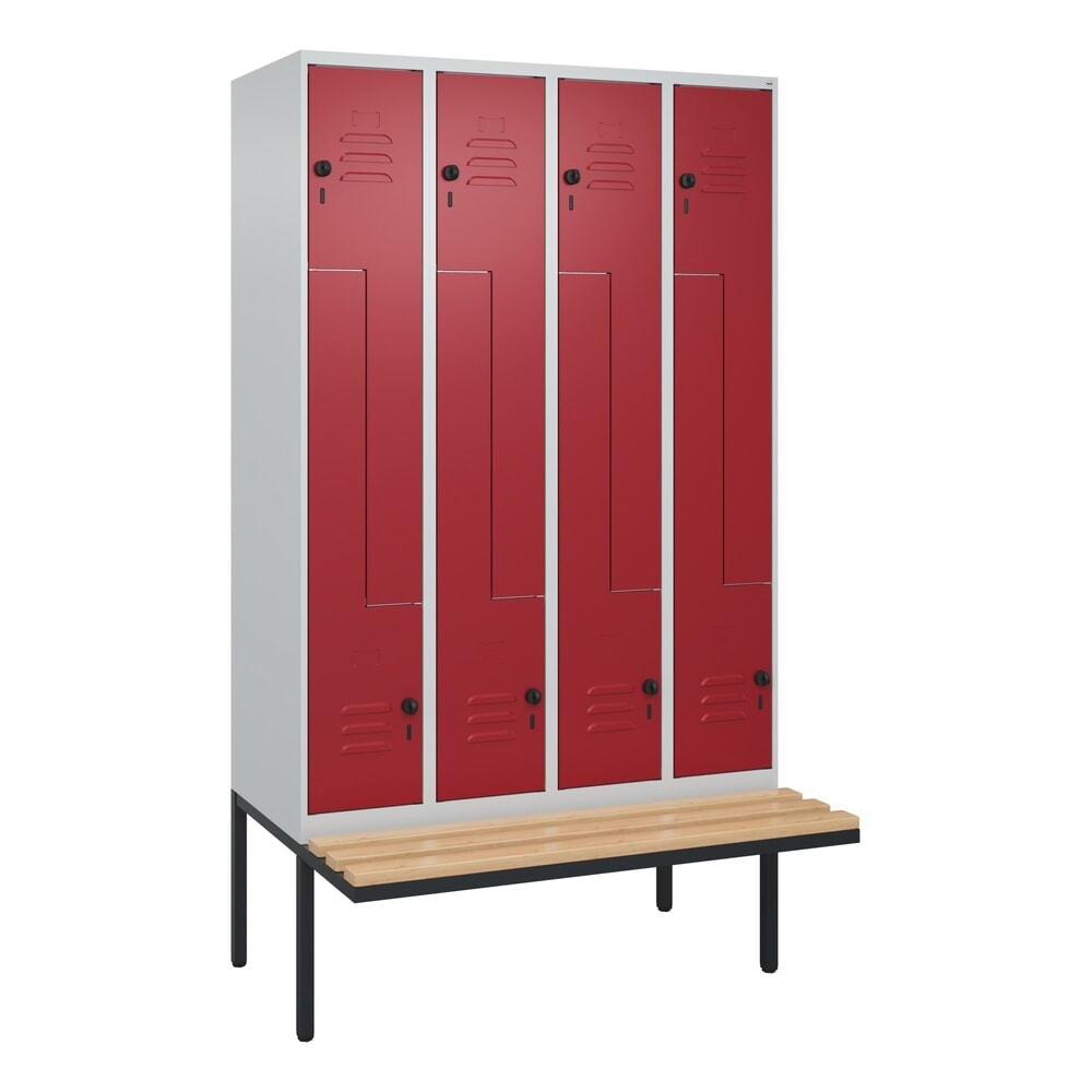 C+P Z-Spind Classic PLUS, 8 Abteile, HxBxT 2.120 x 1.200 x 815 mm, für Vorhängeschloss, auskragende Bank aus Buche, lichtgrau, rubinrot N° de l'image du produit 8 : C+P Z-Spind Classic PLUS, 8 Abteile, HxBxT 2.120 x 1.200 x 815 mm, für Vorhängeschloss, auskragende Bank aus Buche, lichtgrau, rubinrot