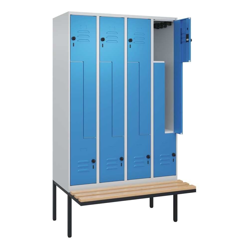 C+P Z-Spind Classic PLUS, 8 Abteile, HxBxT 2.120 x 1.200 x 815 mm, für Vorhängeschloss, auskragende Bank aus Buche, lichtgrau, lichtblau Illustration du produit: C+P Z-Spind Classic PLUS, 8 Abteile, HxBxT 2.120 x 1.200 x 815 mm, für Vorhängeschloss, auskragende Bank aus Buche, lichtgrau, lichtblau