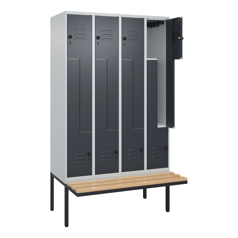 C+P Z-Spind Classic PLUS, 8 Abteile, HxBxT 2.120 x 1.200 x 815 mm, für Vorhängeschloss, auskragende Bank aus Buche, lichtgrau, anthrazitgrau Illustration du produit: C+P Z-Spind Classic PLUS, 8 Abteile, HxBxT 2.120 x 1.200 x 815 mm, für Vorhängeschloss, auskragende Bank aus Buche, lichtgrau, anthrazitgrau