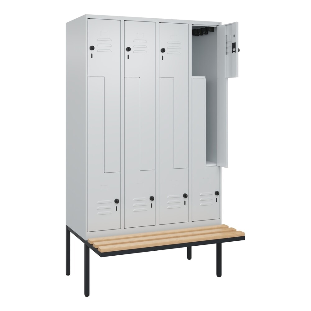 C+P Z-Spind Classic PLUS, 8 Abteile, HxBxT 2.120 x 1.200 x 815 mm, für Vorhängeschloss, auskragende Bank aus Buche, lichtgrau, lichtgrau Illustration du produit: C+P Z-Spind Classic PLUS, 8 Abteile, HxBxT 2.120 x 1.200 x 815 mm, für Vorhängeschloss, auskragende Bank aus Buche, lichtgrau, lichtgrau