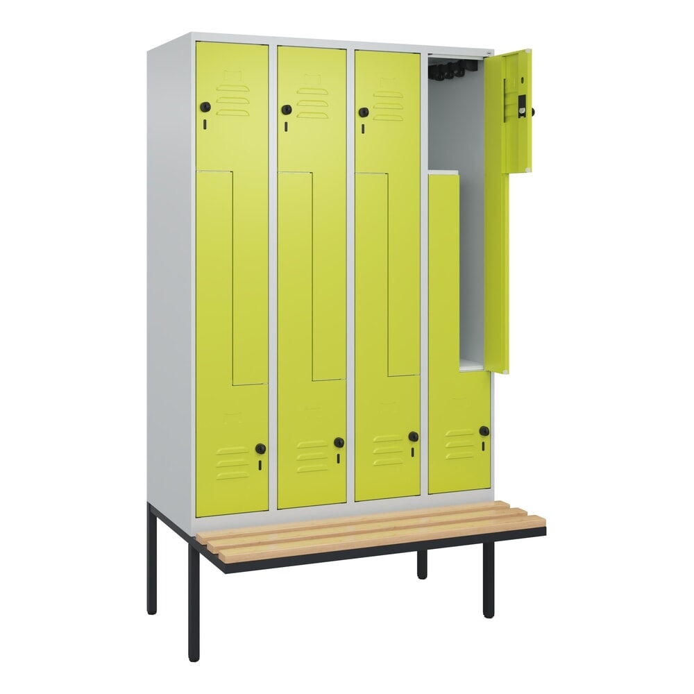 C+P Z-Spind Classic PLUS, 8 Abteile, HxBxT 2.120 x 1.200 x 815 mm, für Vorhängeschloss, auskragende Bank aus Buche, lichtgrau, clowngrün Illustration du produit: C+P Z-Spind Classic PLUS, 8 Abteile, HxBxT 2.120 x 1.200 x 815 mm, für Vorhängeschloss, auskragende Bank aus Buche, lichtgrau, clowngrün