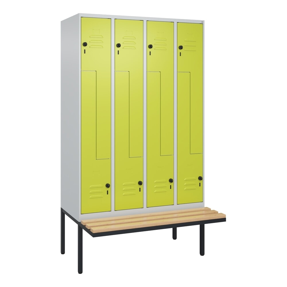 C+P Z-Spind Classic PLUS, 8 Abteile, HxBxT 2.120 x 1.200 x 815 mm, für Vorhängeschloss, auskragende Bank aus Buche, lichtgrau, clowngrün N° de l'image du produit 9 : C+P Z-Spind Classic PLUS, 8 Abteile, HxBxT 2.120 x 1.200 x 815 mm, für Vorhängeschloss, auskragende Bank aus Buche, lichtgrau, clowngrün