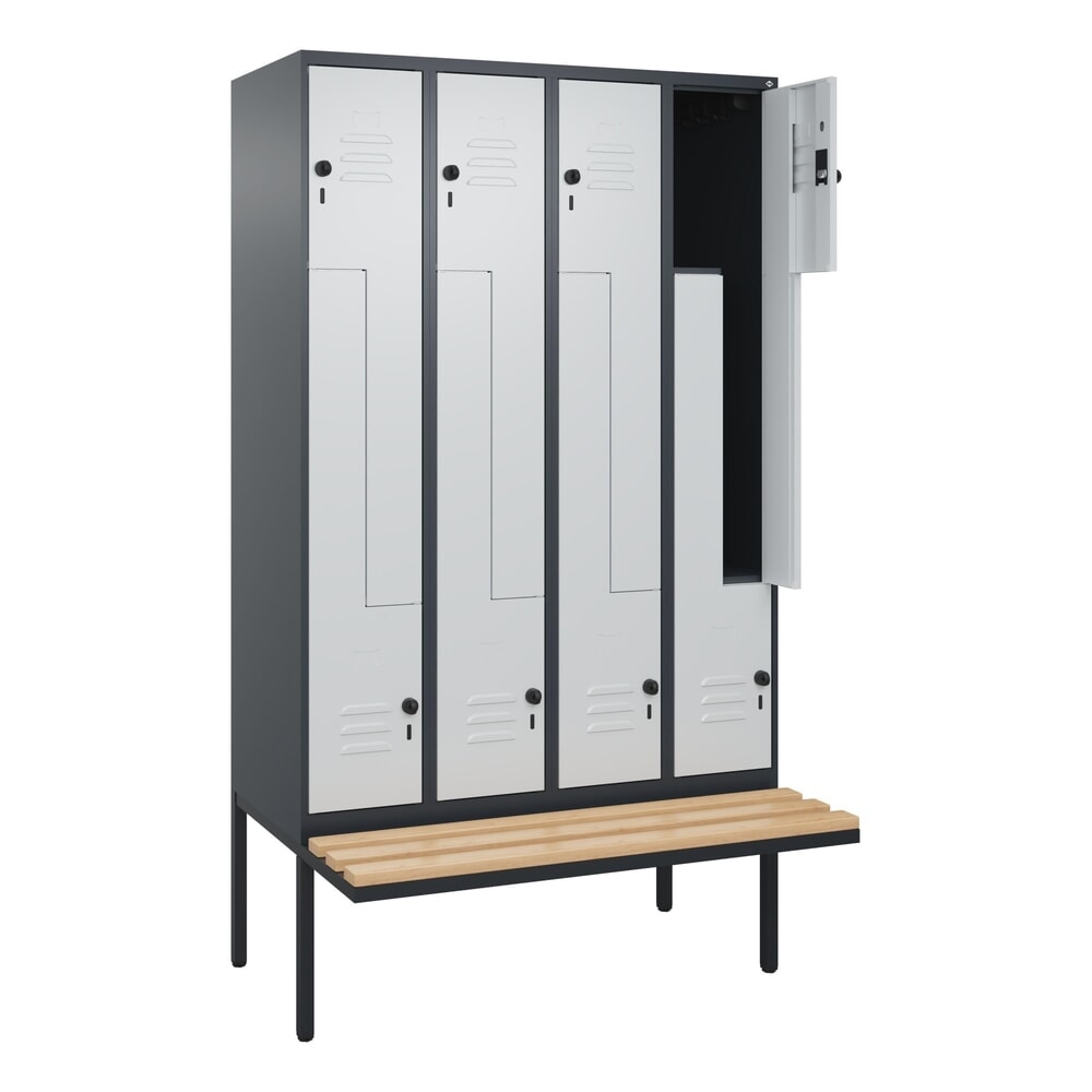 C+P Z-Spind Classic PLUS, 8 Abteile, HxBxT 2.120 x 1.200 x 815 mm, für Vorhängeschloss, auskragende Bank aus Buche, anthrazitgrau, lichtgrau Illustration du produit: C+P Z-Spind Classic PLUS, 8 Abteile, HxBxT 2.120 x 1.200 x 815 mm, für Vorhängeschloss, auskragende Bank aus Buche, anthrazitgrau, lichtgrau