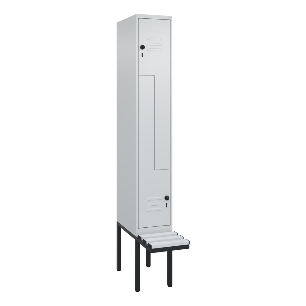 Illustration du produit: C+P Z-Spind Classic PLUS, 2 Abteile, HxBxT 2.120 x 300 x 815 mm, für Vorhängeschloss, auskragende Bank aus Kunststoff, lichtgrau, lichtgrau