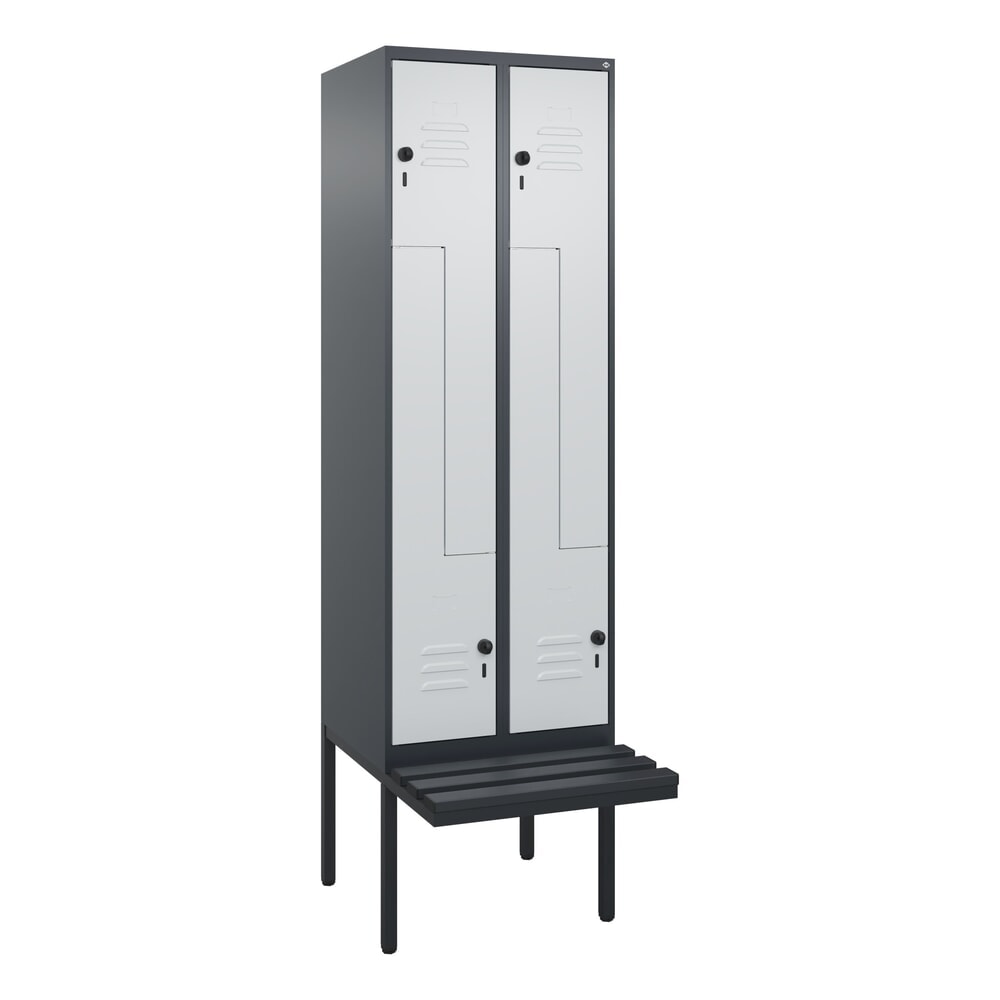N° de l'image du produit 9 : C+P Z-Spind Classic PLUS, 4 Abteile, HxBxT 2.120 x 600 x 815 mm, für Vorhängeschloss, auskragende Bank aus Kunststoff, anthrazitgrau, lichtgrau