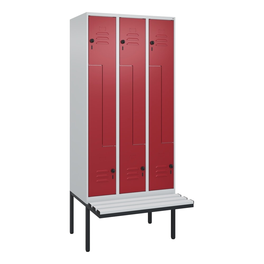 C+P Z-Spind Classic PLUS, 6 Abteile, HxBxT 2.120 x 900 x 815 mm, für Vorhängeschloss, auskragende Bank aus Kunststoff, lichtgrau, rubinrot N° de l'image du produit 9 : C+P Z-Spind Classic PLUS, 6 Abteile, HxBxT 2.120 x 900 x 815 mm, für Vorhängeschloss, auskragende Bank aus Kunststoff, lichtgrau, rubinrot