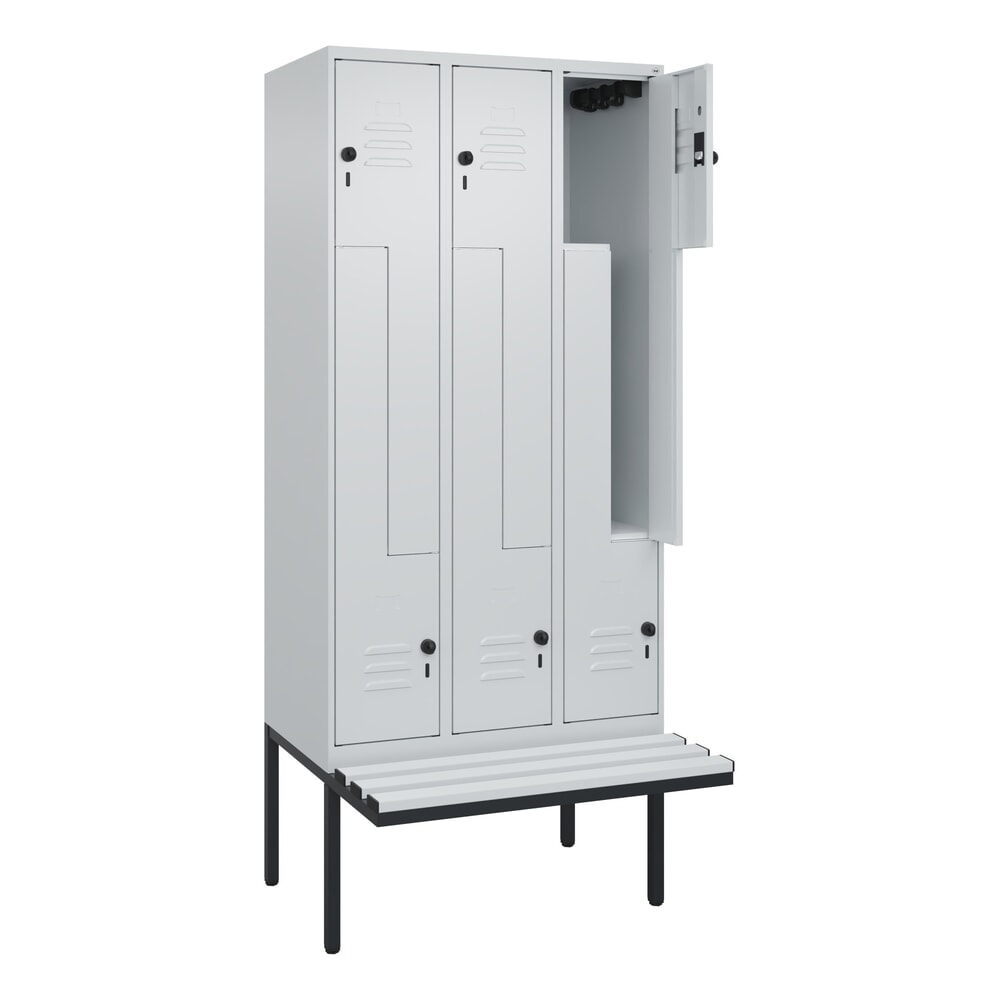 Illustration du produit: C+P Z-Spind Classic PLUS, 6 Abteile, HxBxT 2.120 x 900 x 815 mm, für Vorhängeschloss, auskragende Bank aus Kunststoff, lichtgrau, lichtgrau