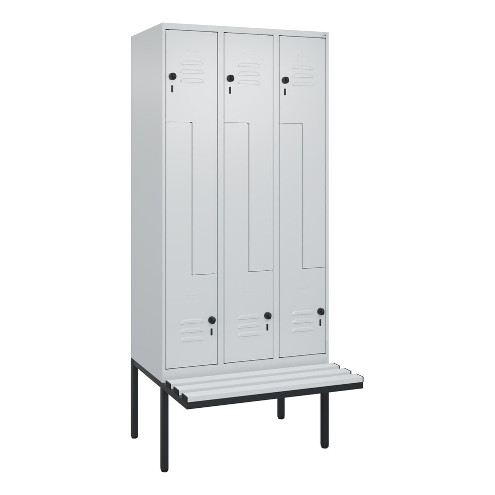 N° de l'image du produit 9 : C+P Z-Spind Classic PLUS, 6 Abteile, HxBxT 2.120 x 900 x 815 mm, für Vorhängeschloss, auskragende Bank aus Kunststoff, lichtgrau, lichtgrau