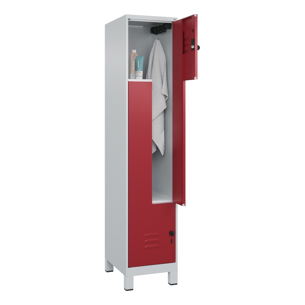 C+P Z-Spind Classic PLUS, Füsse, 2 Abteile, HxBxT 1.950 x 400 x 500 mm, lichtgrau, rubinrot, für Vorhängeschloss Produktabbildung Nr. 10: C+P Z-Spind Classic PLUS, Füsse, 2 Abteile, HxBxT 1.950 x 400 x 500 mm, lichtgrau, rubinrot, für Vorhängeschloss