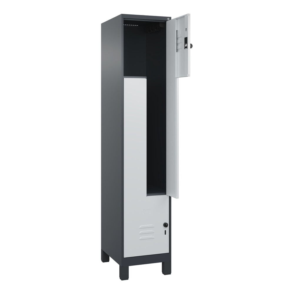 C+P Z-Spind Classic PLUS, Füsse, 2 Abteile, HxBxT 1.950 x 400 x 500 mm, anthrazitgrau, lichtgrau, für Vorhängeschloss Produktabbildung: C+P Z-Spind Classic PLUS, Füsse, 2 Abteile, HxBxT 1.950 x 400 x 500 mm, anthrazitgrau, lichtgrau, für Vorhängeschloss