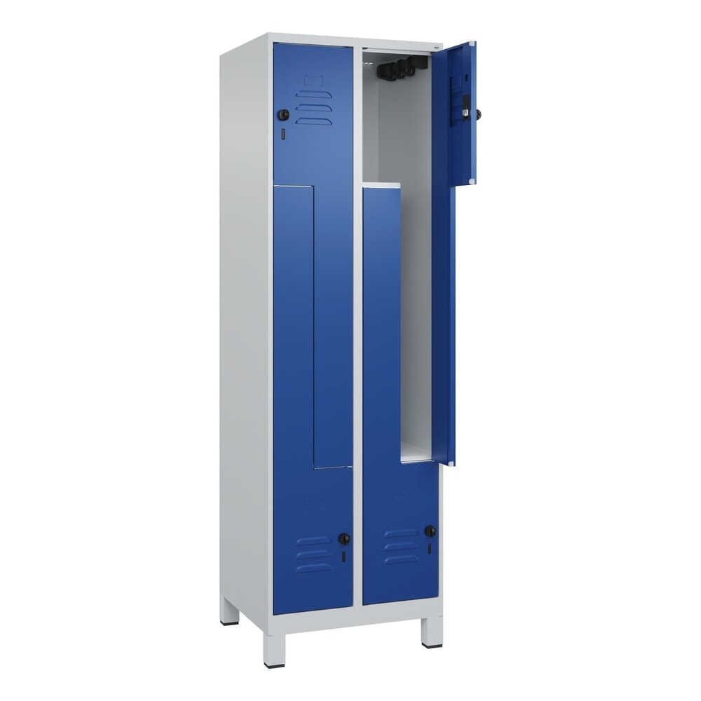 C+P Z-Spind Classic PLUS, Füsse, 4 Abteile, HxBxT 1.950 x 600 x 500 mm, lichtgrau, enzianblau, für Vorhängeschloss Produktabbildung: C+P Z-Spind Classic PLUS, Füsse, 4 Abteile, HxBxT 1.950 x 600 x 500 mm, lichtgrau, enzianblau, für Vorhängeschloss