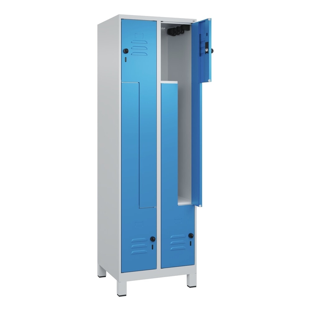 Illustration du produit: C+P Z-Spind Classic PLUS, Füße, 4 Abteile, HxBxT 1.950 x 600 x 500 mm, lichtgrau, lichtblau, für Vorhängeschloss
