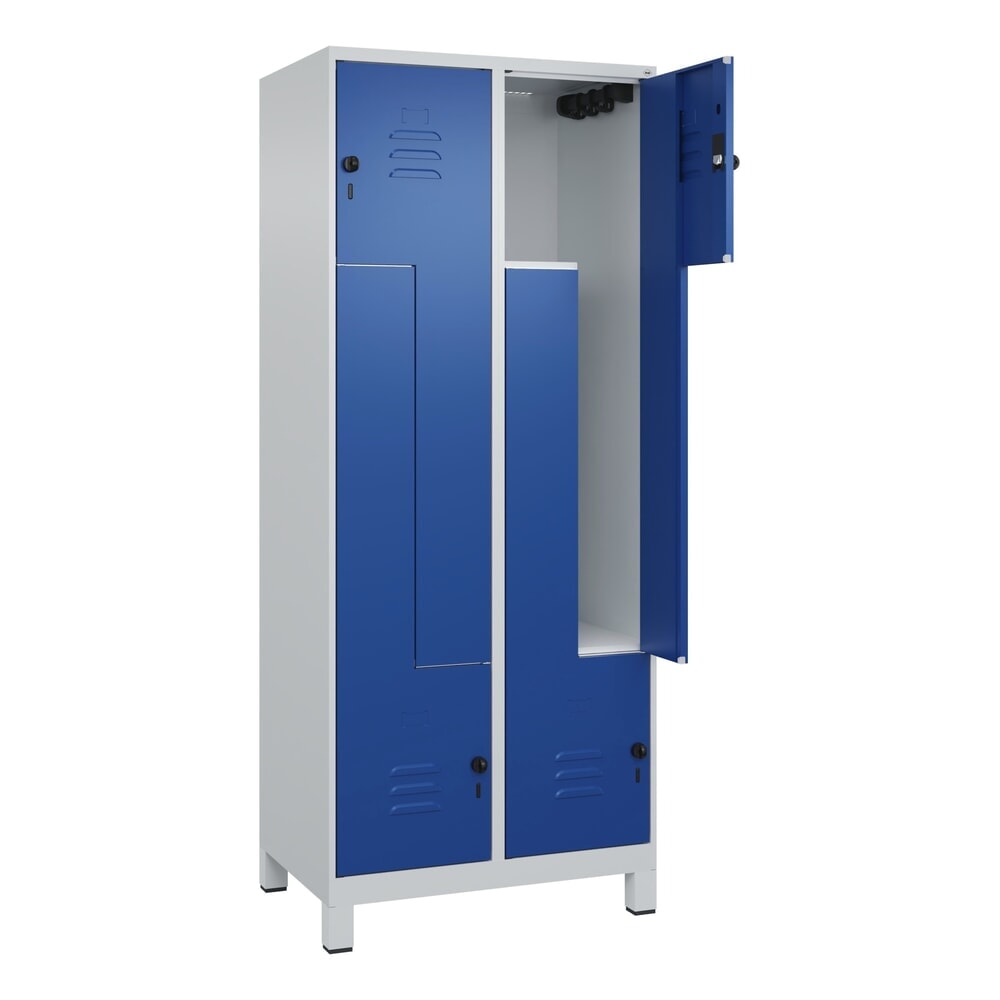 Produktabbildung: C+P Z-Spind Classic PLUS, Füsse, 4 Abteile, HxBxT 1.950 x 800 x 500 mm, lichtgrau, enzianblau, für Vorhängeschloss