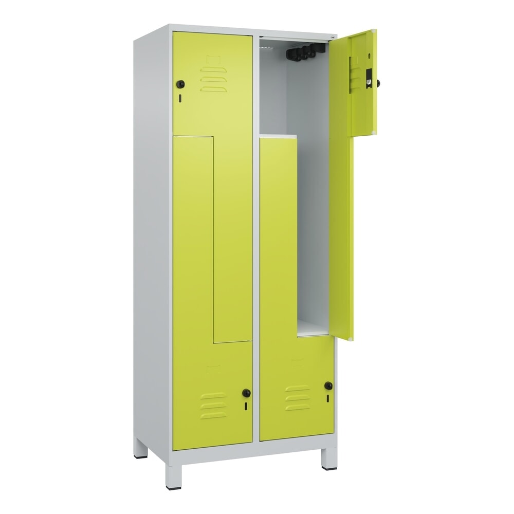 Illustration du produit: C+P Z-Spind Classic PLUS, Füße, 4 Abteile, HxBxT 1.950 x 800 x 500 mm, lichtgrau, clowngrün, für Vorhängeschloss