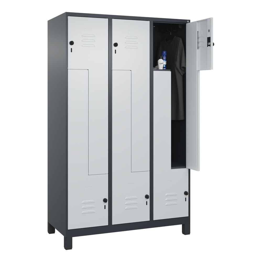 N° de l'image du produit 10 : C+P Z-Spind Classic PLUS, Füße, 6 Abteile, HxBxT 1.950 x 1.200 x 500 mm, anthrazitgrau, lichtgrau, für Vorhängeschloss