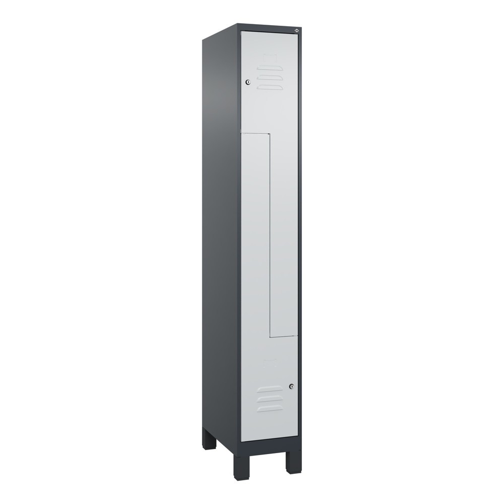 Produktabbildung: C+P Z-Spind Classic PLUS, Füsse, 2 Abteile, HxBxT 1.950 x 300 x 500 mm, anthrazitgrau, lichtgrau, Zylinderschloss