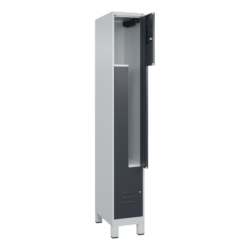 Produktabbildung: C+P Z-Spind Classic PLUS, Füsse, 2 Abteile, HxBxT 1.950 x 300 x 500 mm, lichtgrau, anthrazitgrau, Zylinderschloss