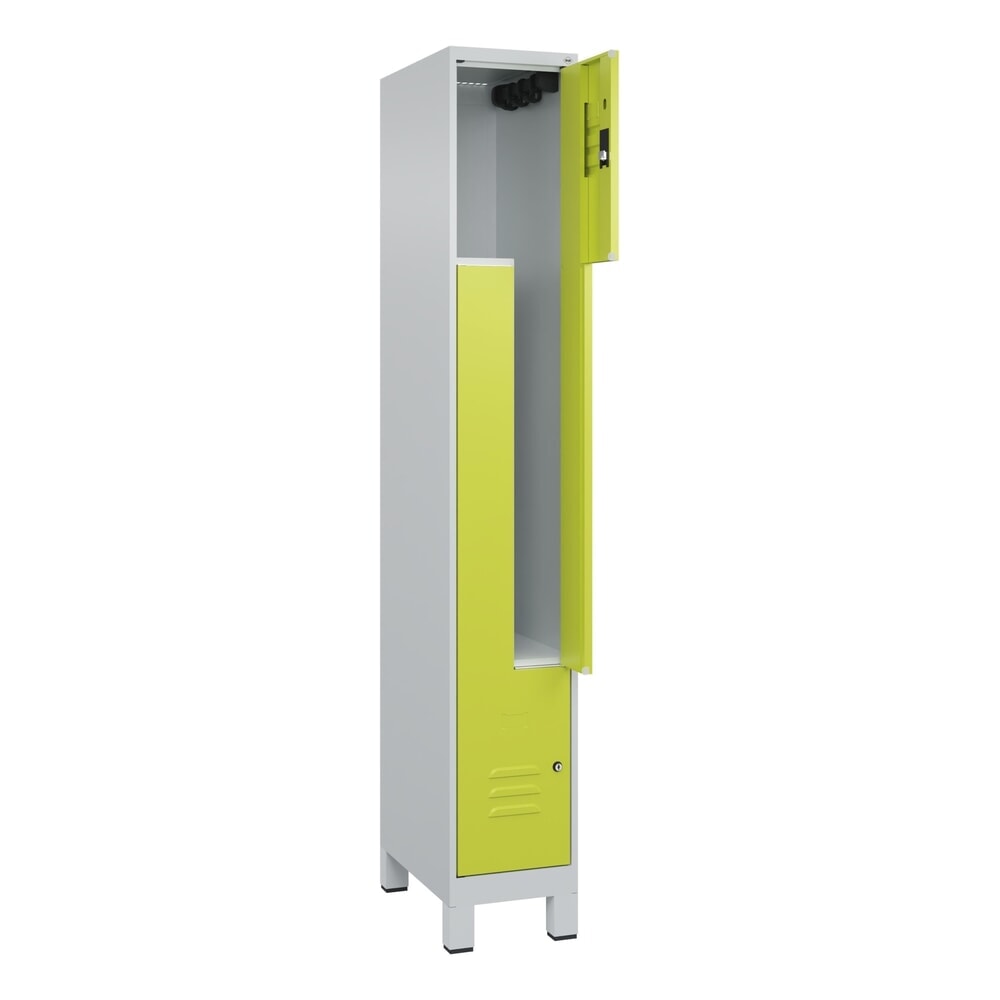 Produktabbildung: C+P Z-Spind Classic PLUS, Füsse, 2 Abteile, HxBxT 1.950 x 300 x 500 mm, lichtgrau, clowngrün, Zylinderschloss