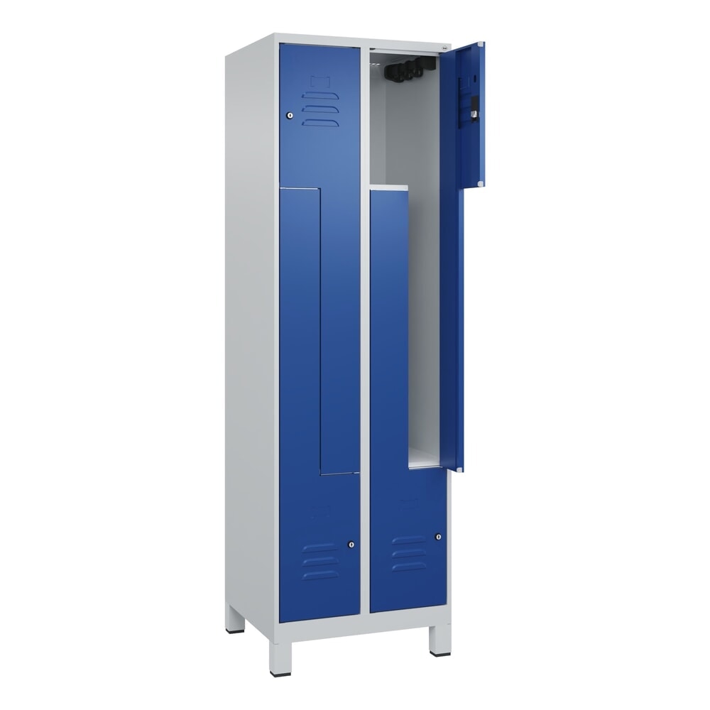 Produktabbildung: C+P Z-Spind Classic PLUS, Füsse, 4 Abteile, HxBxT 1.950 x 600 x 500 mm, lichtgrau, enzianblau, Zylinderschloss