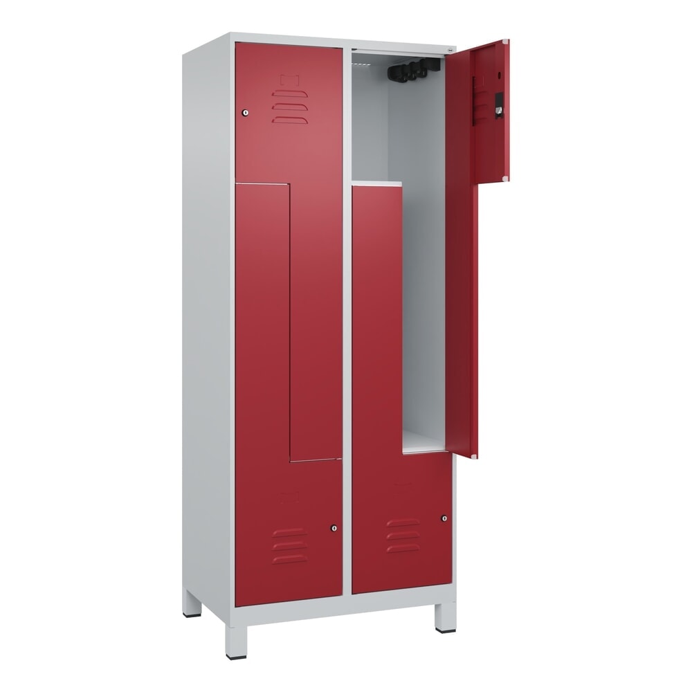 Produktabbildung: C+P Z-Spind Classic PLUS, Füsse, 4 Abteile, HxBxT 1.950 x 800 x 500 mm, lichtgrau, rubinrot, Zylinderschloss