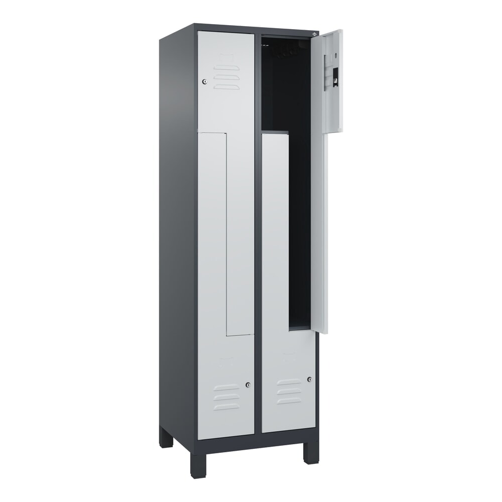 Illustration du produit: C+P Z-Spind Classic PLUS, Füße, 4 Abteile, HxBxT 1.950 x 600 x 500 mm, anthrazitgrau, lichtgrau, Zylinderschloss