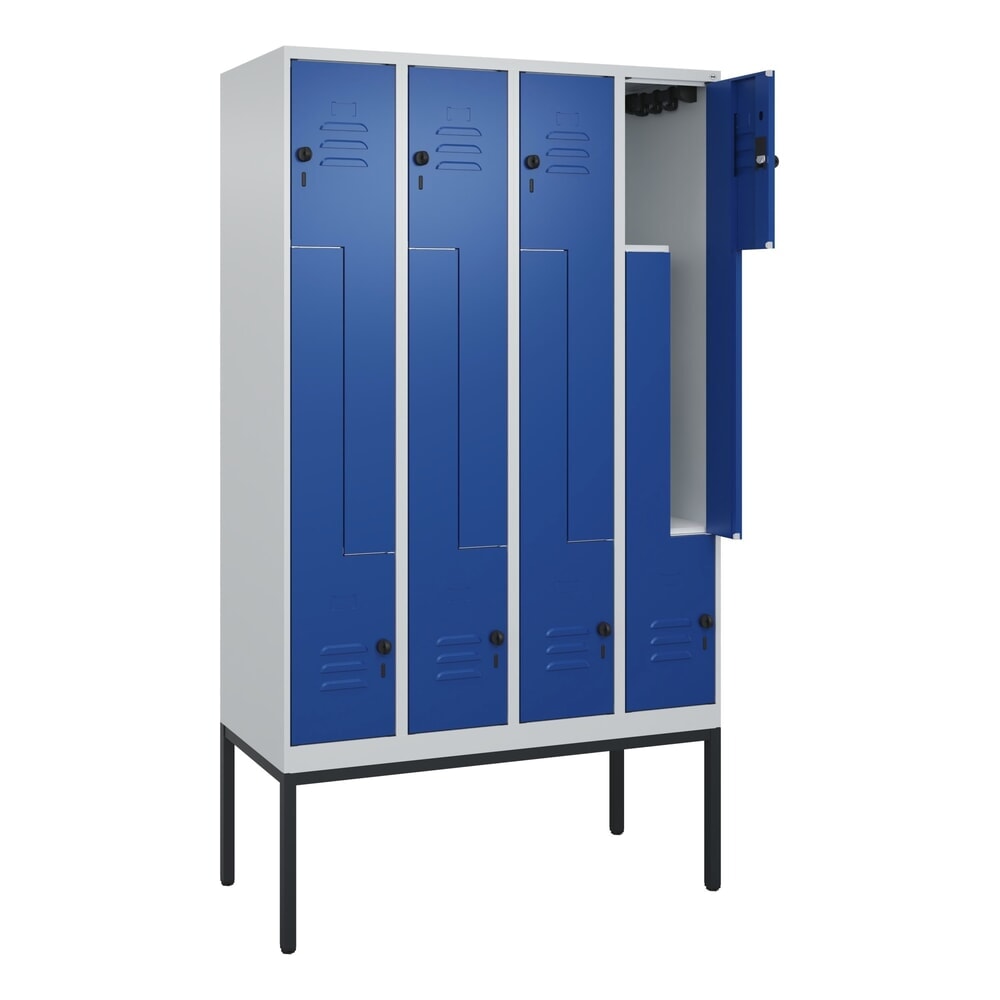 Produktabbildung: C+P Z-Spind Classic PLUS, Gestell, 8 Abteile, HxBxT 2.120 x 1.200 x 500 mm, lichtgrau, enzianblau, für Vorhängeschloss