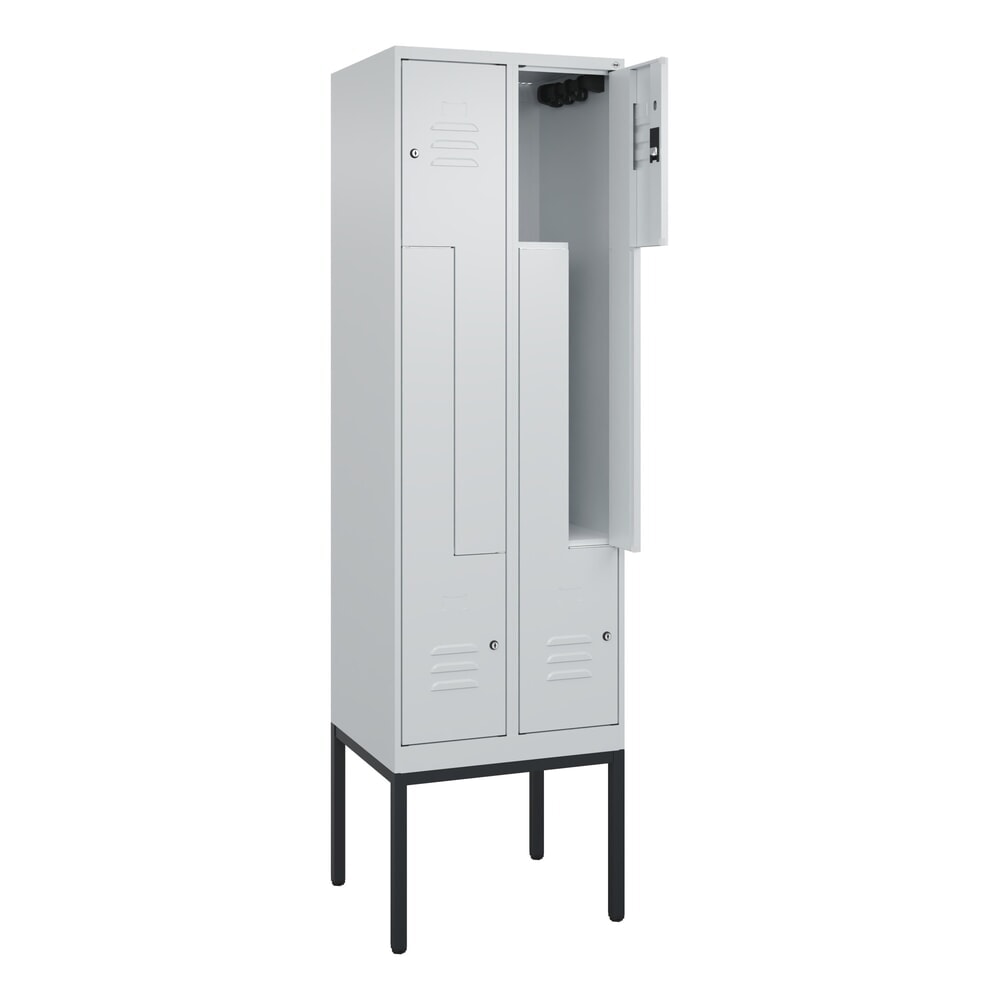 N° de l'image du produit 1 : C+P Z-Spind Classic PLUS, Gestell, 4 Abteile, HxBxT 2.120 x 600 x 500 mm, lichtgrau, lichtgrau, Zylinderschloss