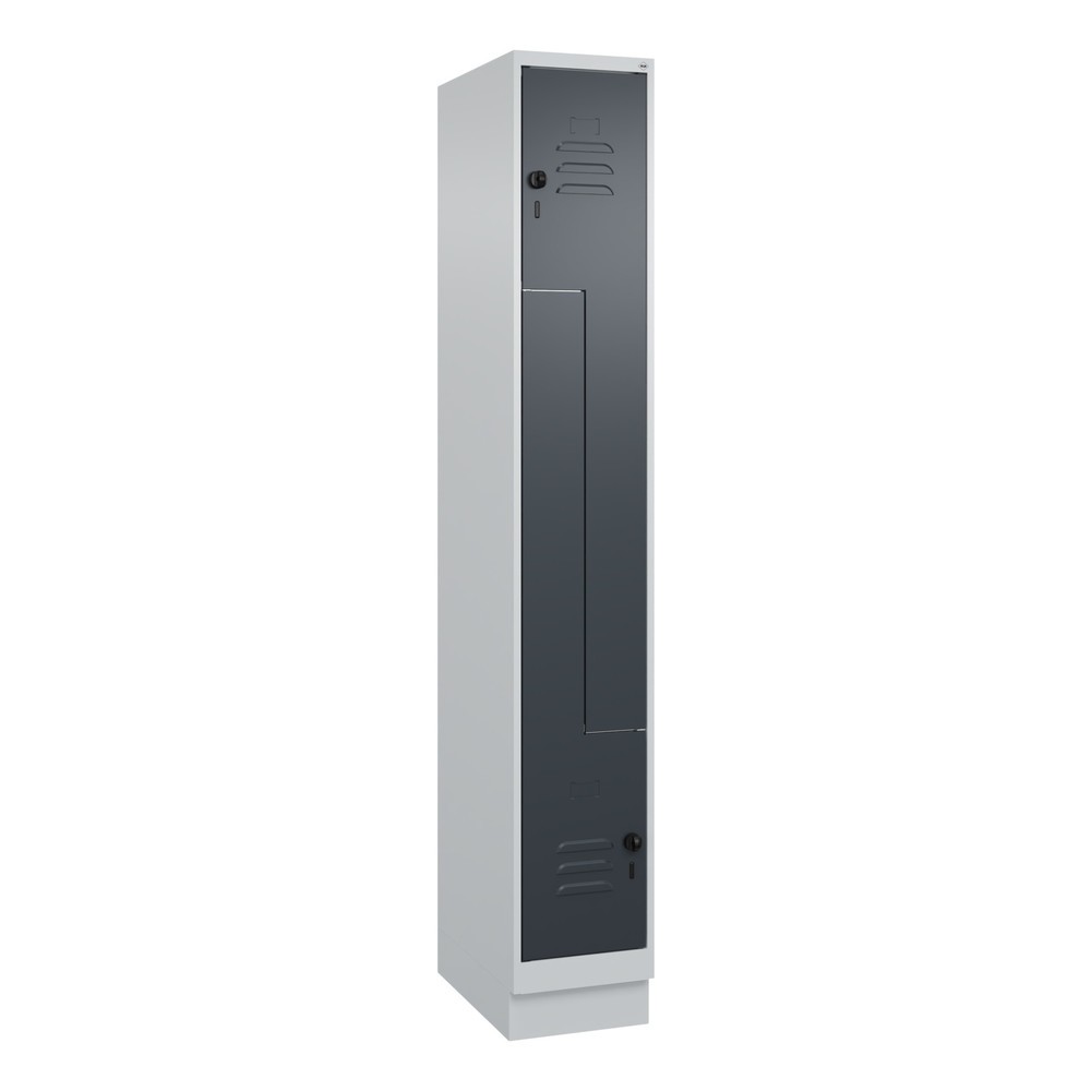 Produktabbildung: C+P Z-Spind Classic PLUS, Sockel, 2 Abteile, HxBxT 1.950 x 300 x 500 mm, lichtgrau, anthrazitgrau, für Vorhängeschloss