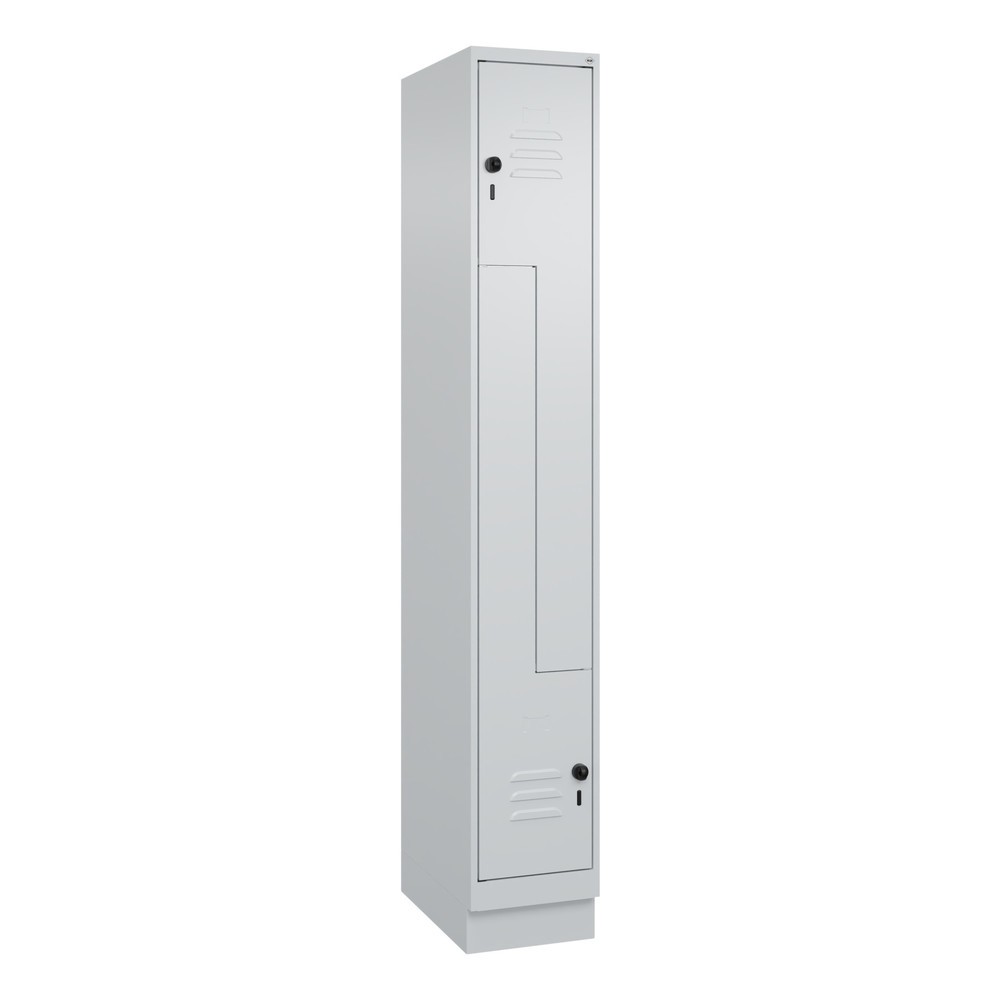 Produktabbildung: C+P Z-Spind Classic PLUS, Sockel, 2 Abteile, HxBxT 1.950 x 300 x 500 mm, lichtgrau, lichtgrau, für Vorhängeschloss
