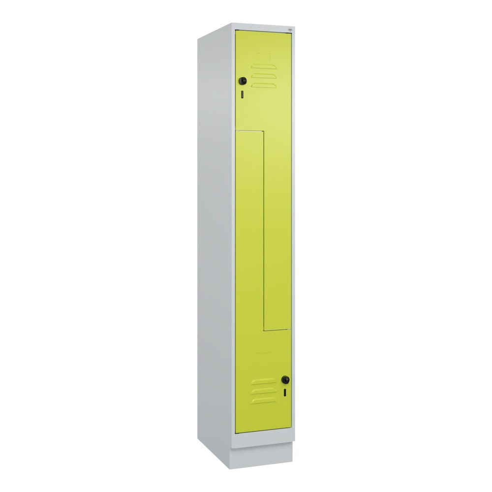 Produktabbildung: C+P Z-Spind Classic PLUS, Sockel, 2 Abteile, HxBxT 1.950 x 300 x 500 mm, lichtgrau, clowngrün, für Vorhängeschloss