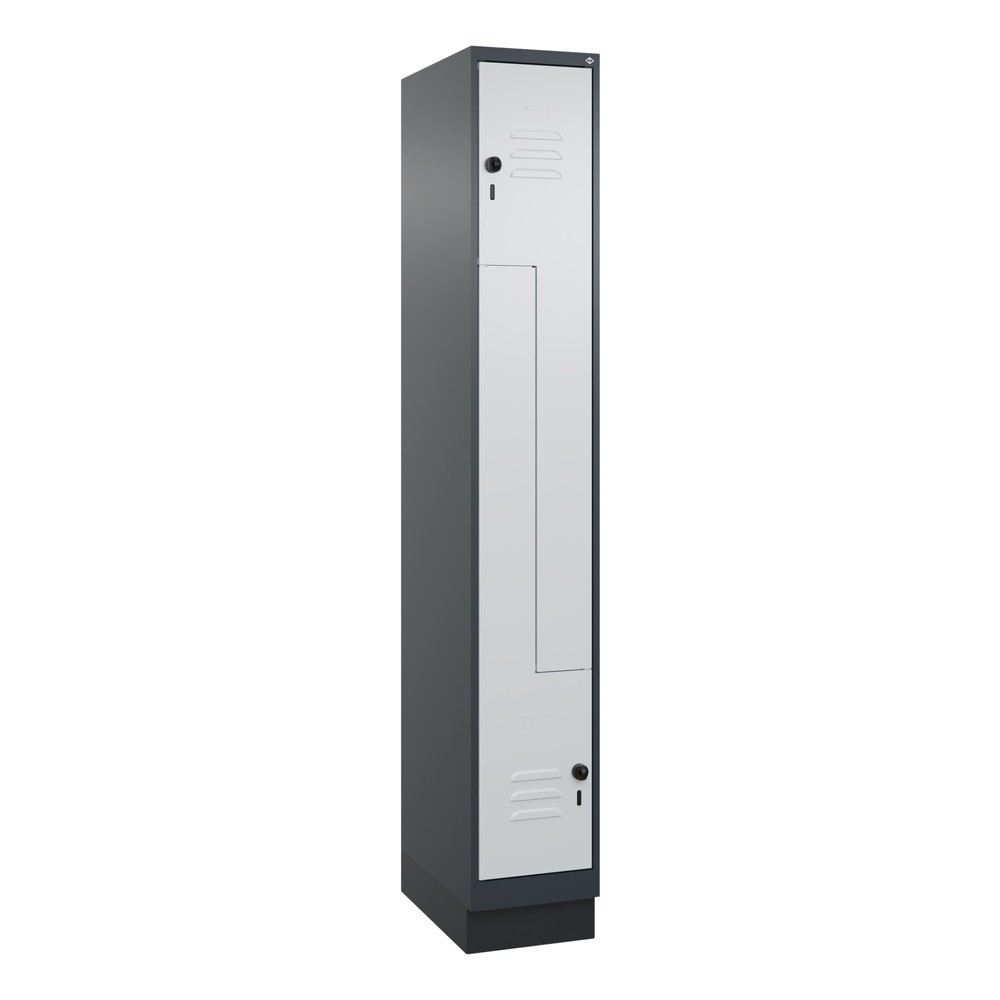Produktabbildung: C+P Z-Spind Classic PLUS, Sockel, 2 Abteile, HxBxT 1.950 x 300 x 500 mm, anthrazitgrau, lichtgrau, für Vorhängeschloss