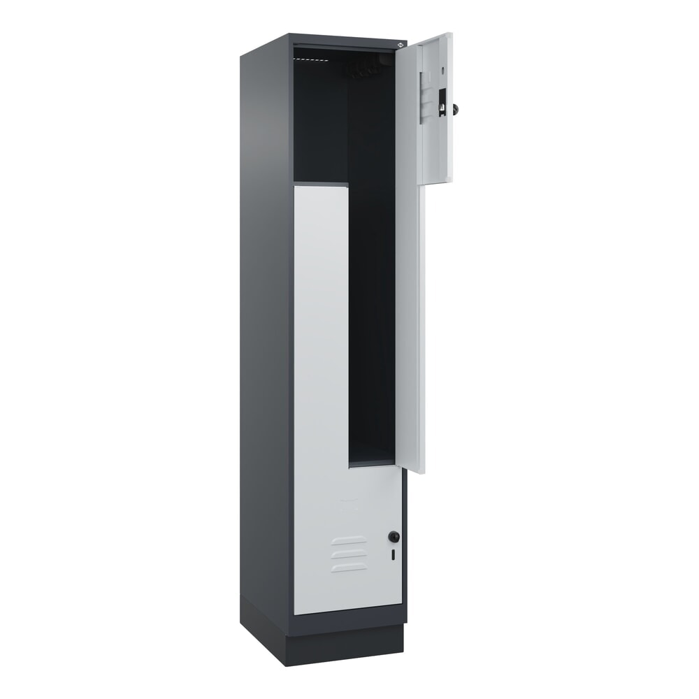 N° de l'image du produit 1 : C+P Z-Spind Classic PLUS, Sockel, 2 Abteile, HxBxT 1.950 x 400 x 500 mm, anthrazitgrau, lichtgrau, für Vorhängeschloss