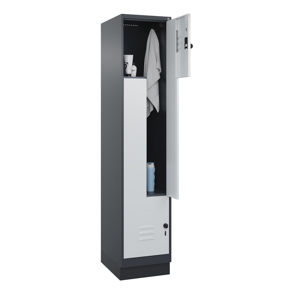 N° de l'image du produit 10 : C+P Z-Spind Classic PLUS, Sockel, 2 Abteile, HxBxT 1.950 x 400 x 500 mm, anthrazitgrau, lichtgrau, für Vorhängeschloss