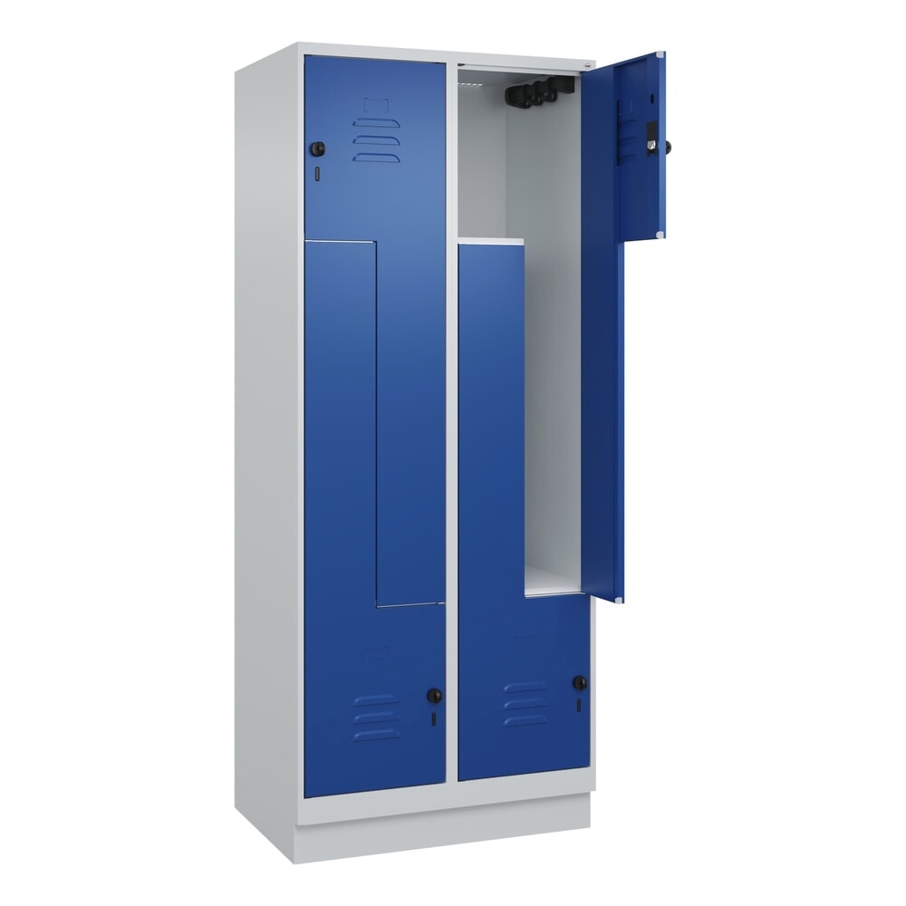 Illustration du produit: C+P Z-Spind Classic PLUS, Sockel, 4 Abteile, HxBxT 1.950 x 800 x 500 mm, lichtgrau, enzianblau, für Vorhängeschloss