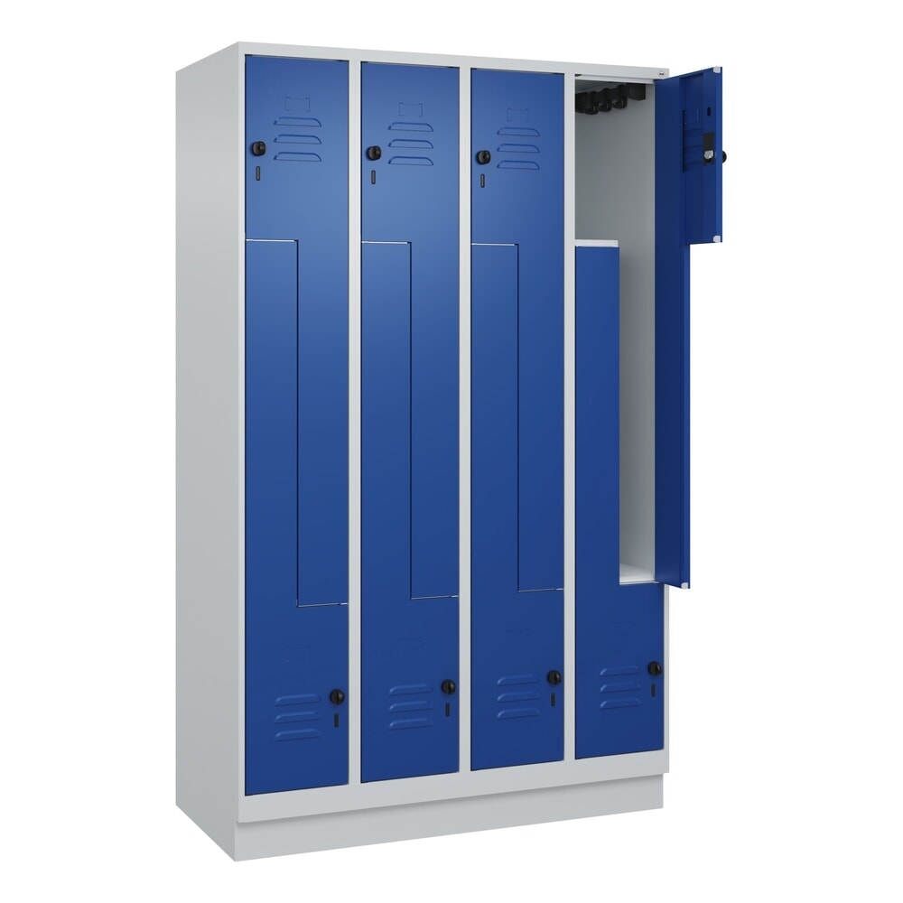 Produktabbildung: C+P Z-Spind Classic PLUS, Sockel, 8 Abteile, HxBxT 1.950 x 1.200 x 500 mm, lichtgrau, enzianblau, für Vorhängeschloss