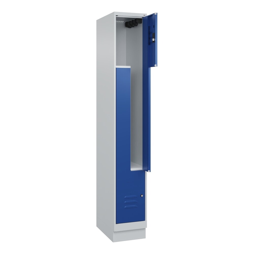 Produktabbildung: C+P Z-Spind Classic PLUS, Sockel, 2 Abteile, HxBxT 1.950 x 300 x 500 mm, lichtgrau, enzianblau, Zylinderschloss
