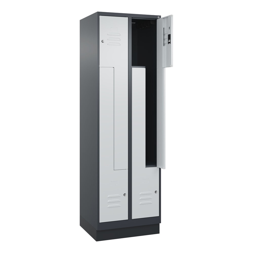 Illustration du produit: C+P Z-Spind Classic PLUS, Sockel, 4 Abteile, HxBxT 1.950 x 600 x 500 mm, anthrazitgrau, lichtgrau, Zylinderschloss