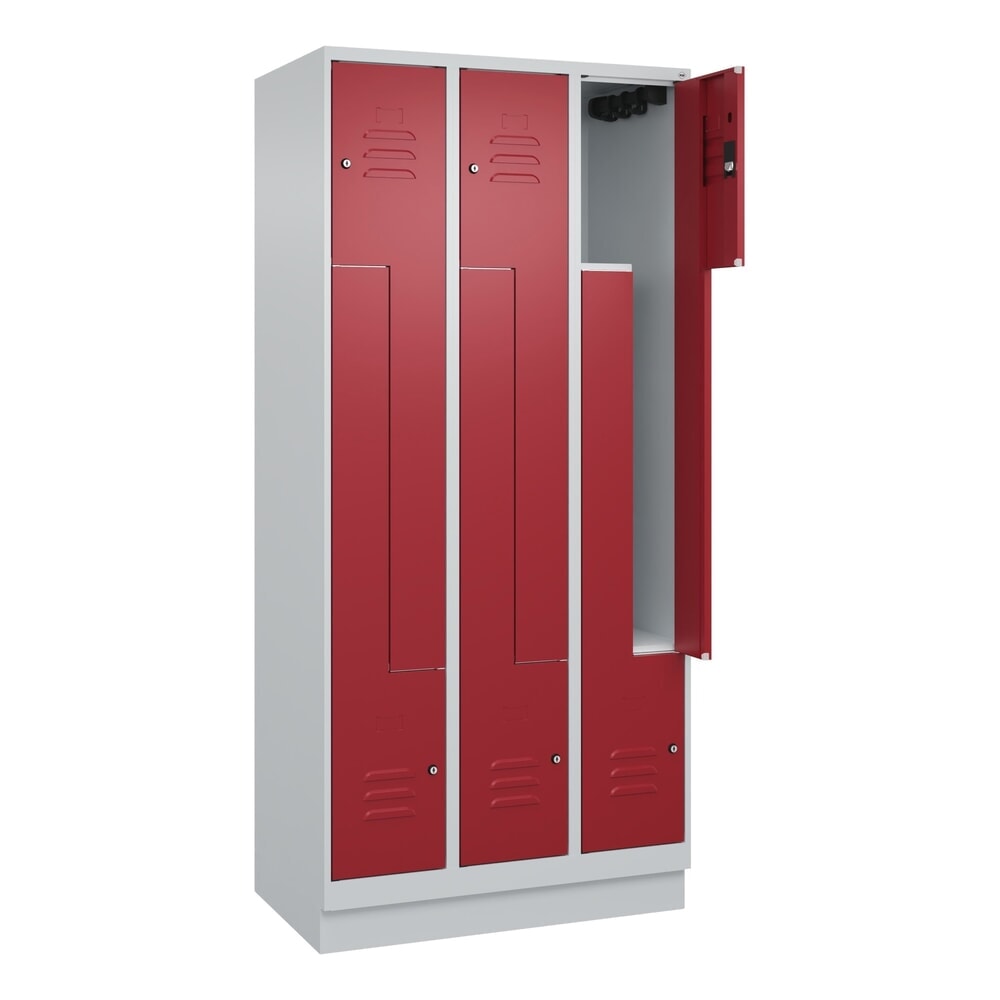 Illustration du produit: C+P Z-Spind Classic PLUS, Sockel, 6 Abteile, HxBxT 1.950 x 900 x 500 mm, lichtgrau, rubinrot, Zylinderschloss
