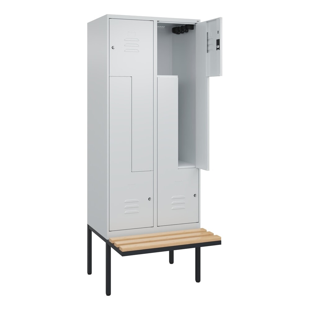 C+P Z-Spind Classic PLUS, 4 Abteile, HxBxT 2.120 x 800 x 815 mm, Zylinderschloss, auskragende Bank aus Buche, lichtgrau, lichtgrau Produktabbildung: C+P Z-Spind Classic PLUS, 4 Abteile, HxBxT 2.120 x 800 x 815 mm, Zylinderschloss, auskragende Bank aus Buche, lichtgrau, lichtgrau