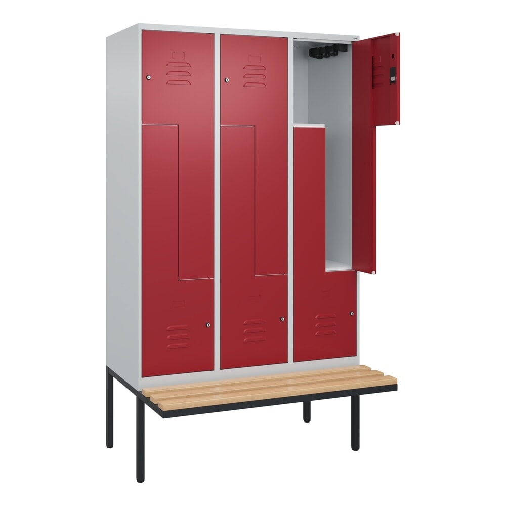 C+P Z-Spind Classic PLUS, 6 Abteile, HxBxT 2.120 x 1.200 x 815 mm, Zylinderschloss, auskragende Bank aus Buche, lichtgrau, rubinrot Illustration du produit: C+P Z-Spind Classic PLUS, 6 Abteile, HxBxT 2.120 x 1.200 x 815 mm, Zylinderschloss, auskragende Bank aus Buche, lichtgrau, rubinrot