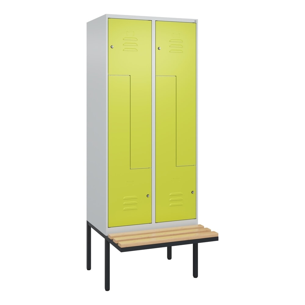 C+P Z-Spind Classic PLUS, 4 Abteile, HxBxT 2.120 x 800 x 815 mm, Zylinderschloss, auskragende Bank aus Buche, lichtgrau, clowngrün N° de l'image du produit 9 : C+P Z-Spind Classic PLUS, 4 Abteile, HxBxT 2.120 x 800 x 815 mm, Zylinderschloss, auskragende Bank aus Buche, lichtgrau, clowngrün