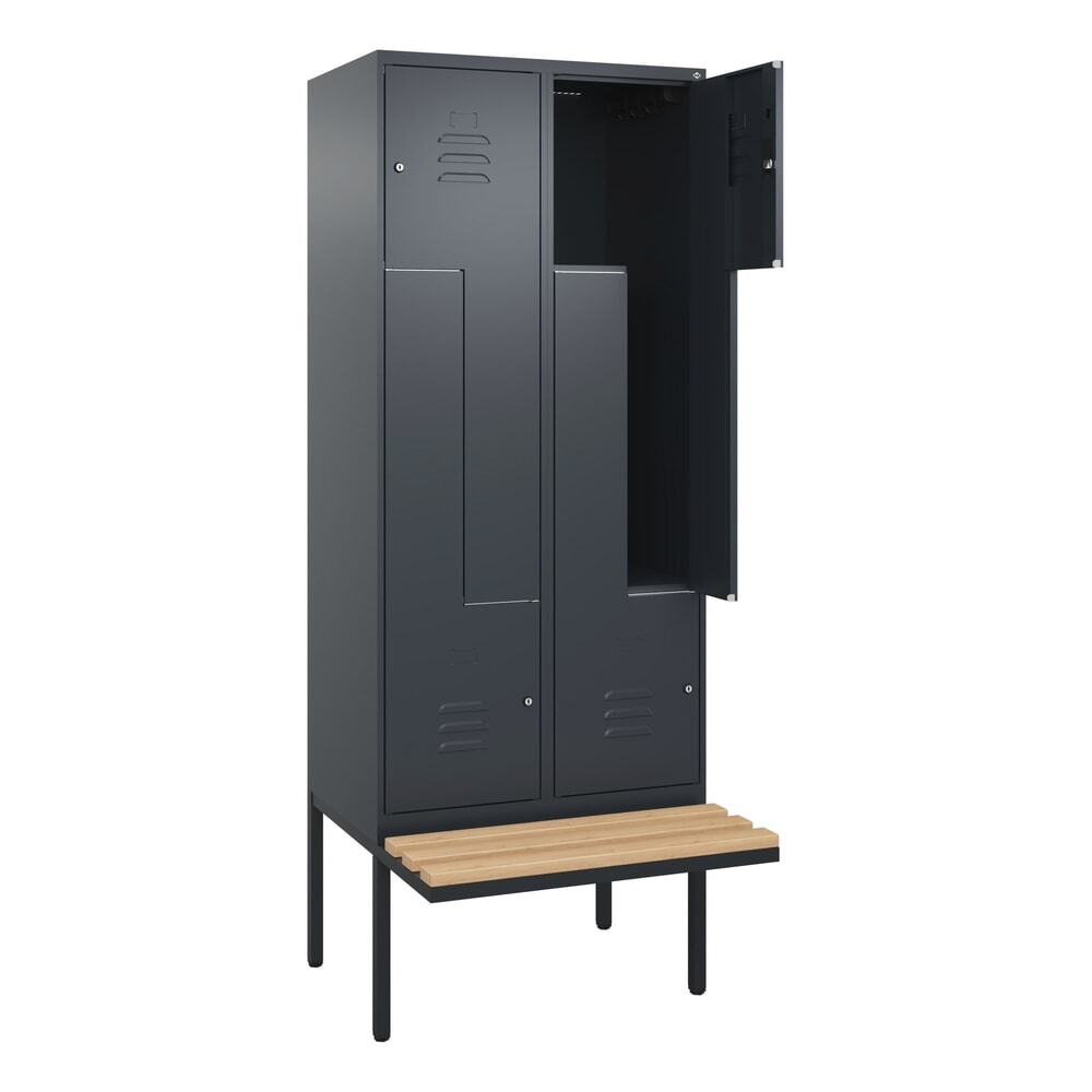 C+P Z-Spind Classic PLUS, 4 Abteile, HxBxT 2.120 x 800 x 815 mm, Zylinderschloss, auskragende Bank aus Buche, anthrazitgrau, anthrazitgrau Produktabbildung: C+P Z-Spind Classic PLUS, 4 Abteile, HxBxT 2.120 x 800 x 815 mm, Zylinderschloss, auskragende Bank aus Buche, anthrazitgrau, anthrazitgrau